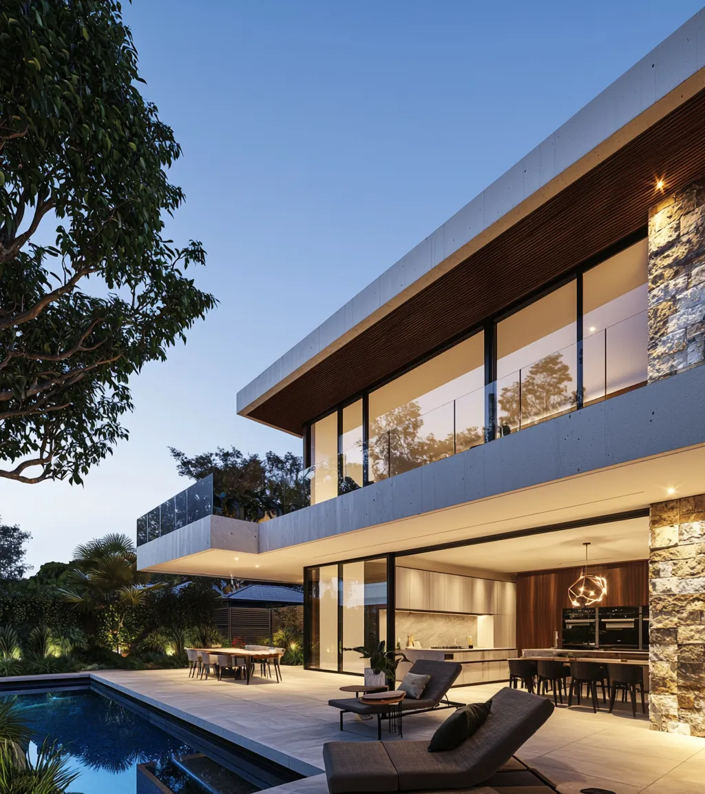 Luxury custom home facade with premium materials